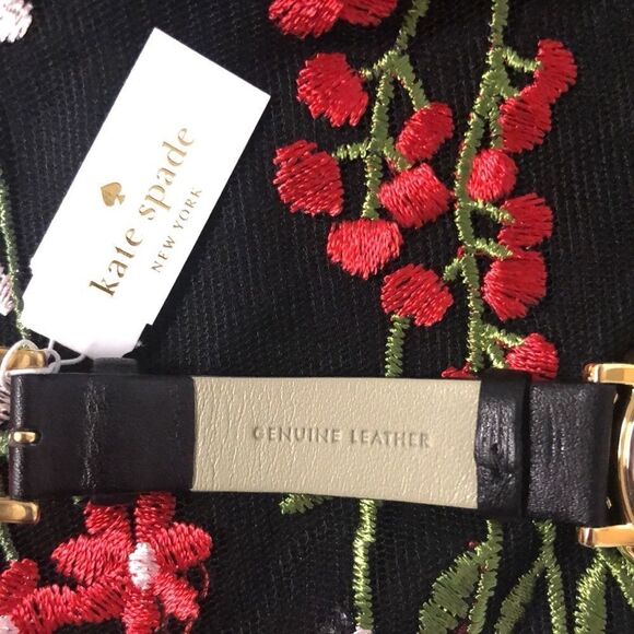 Kate Spade Gold with Gems Black Leather Strap Watch - Picture 5 of 12